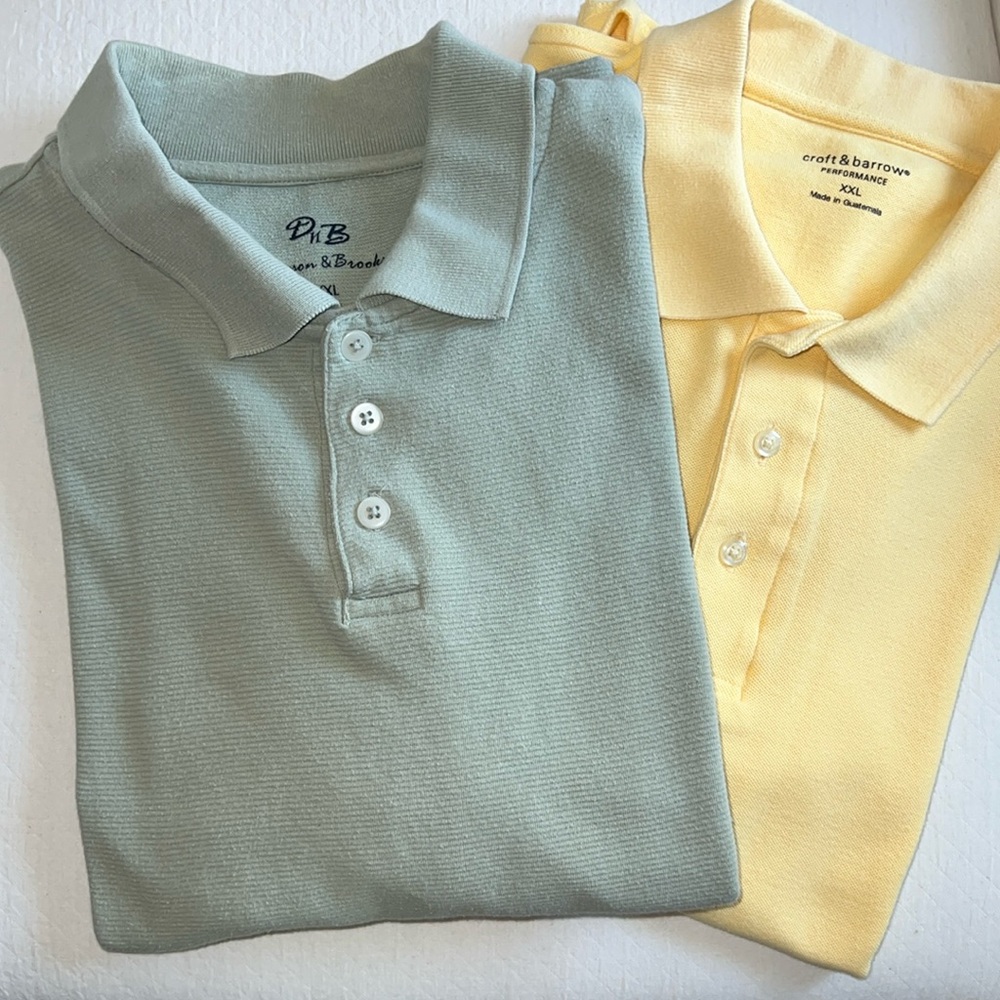2 Polo Type Short Sleeve Shirts • 1-Yellow & 1-Green • Like New • EUC